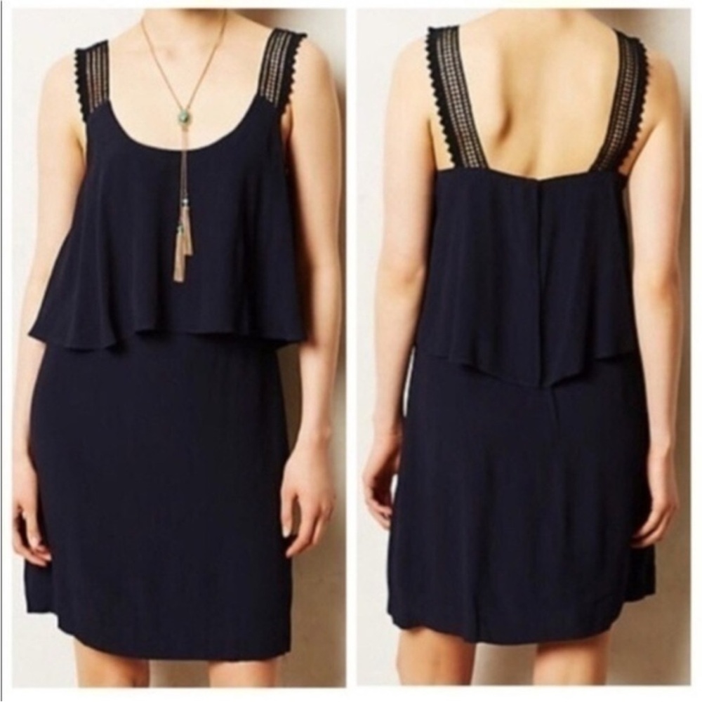 Anthropologie Maeve Blue Navy Ruffle Sleeveless Short Lined Dress Women's Size 2